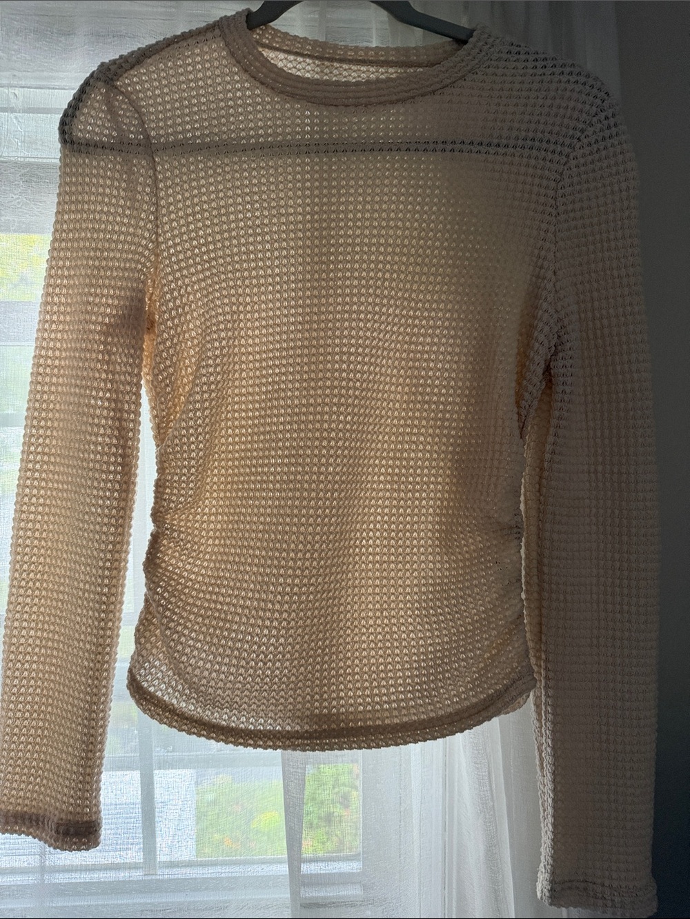 SHEIN Cream Open-Knit Long Sleeve Crew Sweater